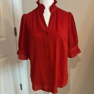 Women's Ann Taylor Red Ruffle Blouse
